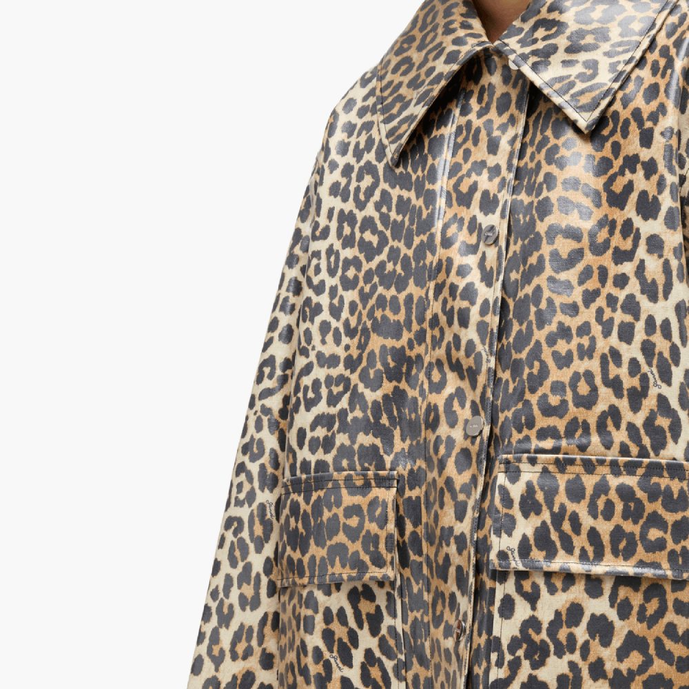 Veste en coton laminé imprimé léopard