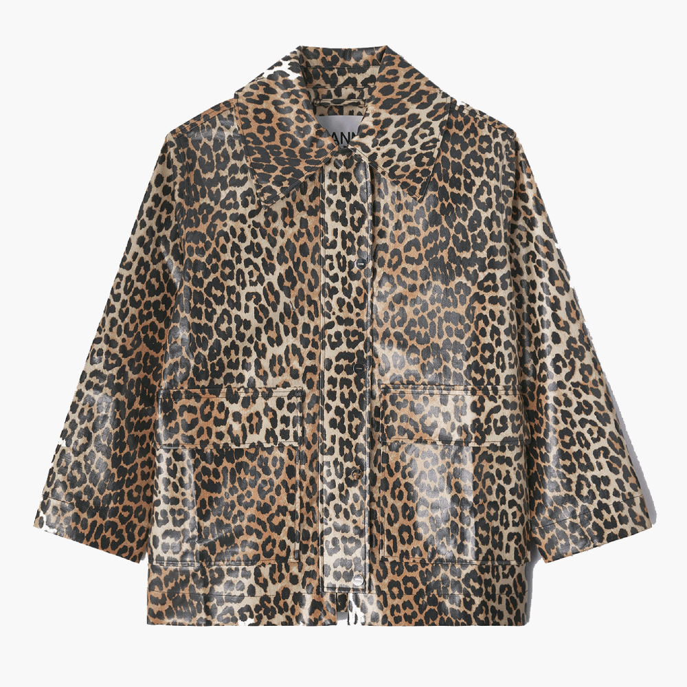 Veste en coton laminé imprimé léopard